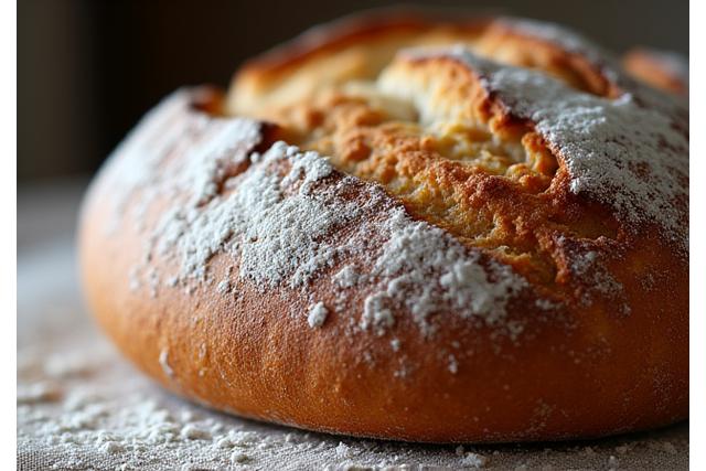 Pain artisanal fraîchement cuit avec une croûte croustillante