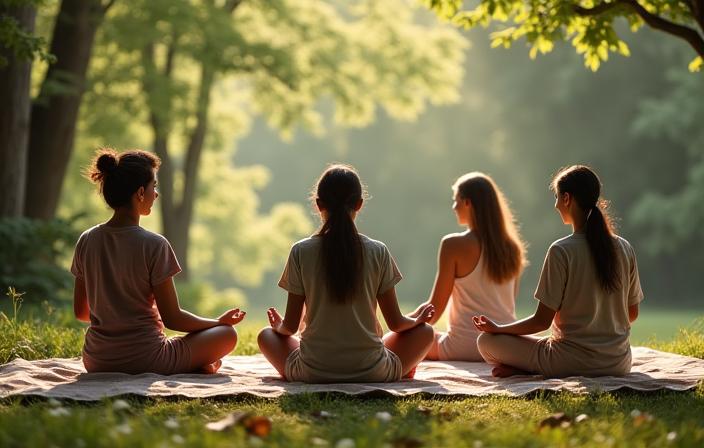 Groupe méditant dans un cercle en pleine nature