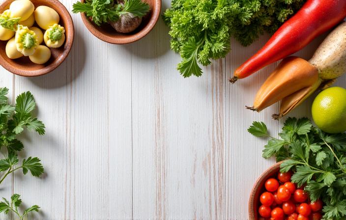 Aliments sains et colorés sur une table de cuisine